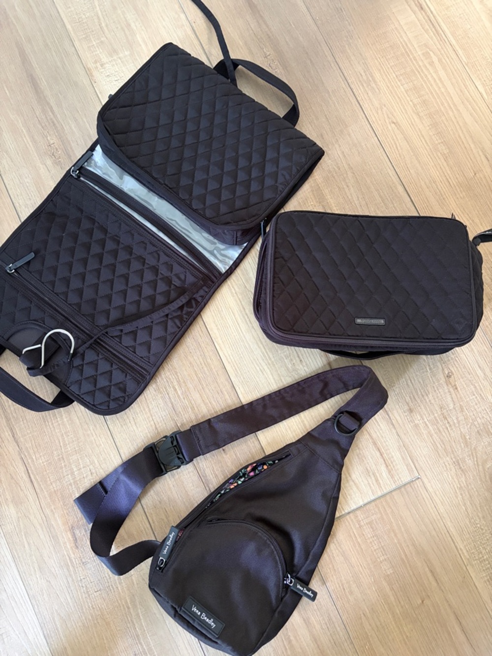 Vera Bradley Quilted Brown Travel Toiletry & Sling Set